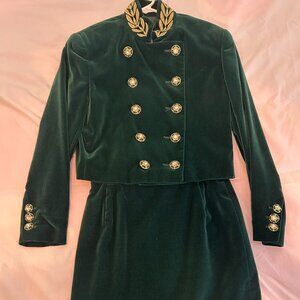 Vintage Mondi Green Cotton Velvet Jacket and Skirt